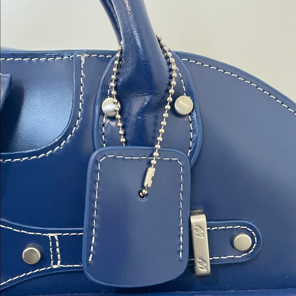 McKlein Edgebrook Navy Leather Rolling Briefcase Laptop Bag Lock Key - Picture 6 of 16